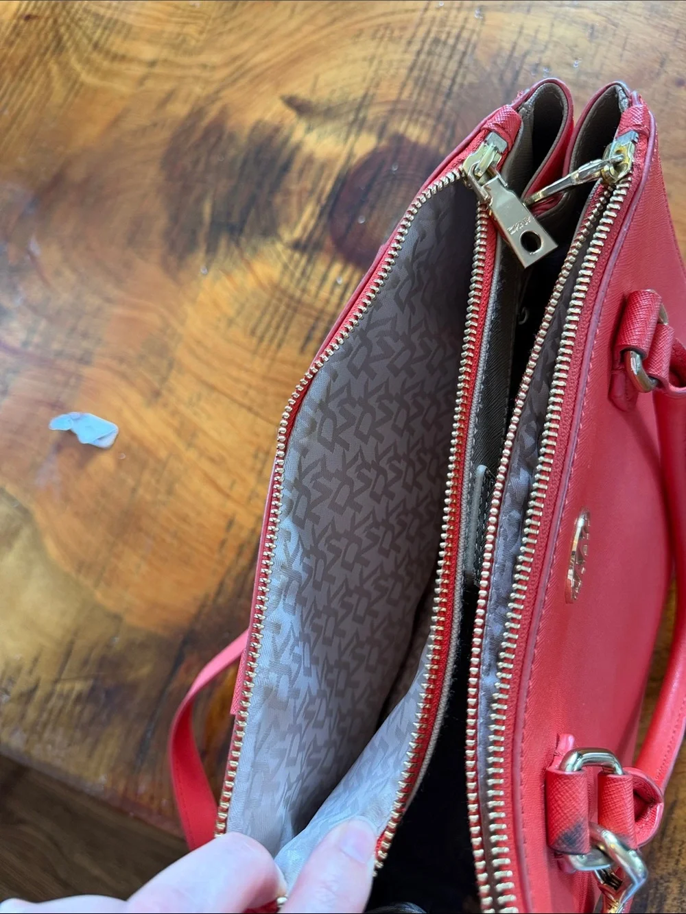 DKNY Orange Saffiano Leather Satchel with Detachable Strap